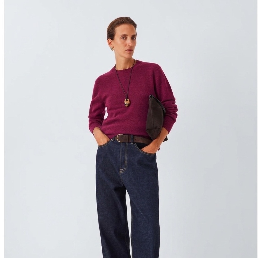 John Lewis & Partners Crew Neck cashmere Sweater Berry purple maroon Large US 10